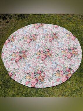 Vintage Ralph Lauren Allison 65” Round Tablecloth Pink Floral Classic GUC